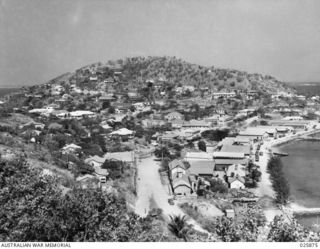 PORT MORESBY, PAPUA. 1942-07-11. PANORAMIC VIEW OF THE TOWNSHIP AND PORTION OF THE HARBOUR (RIGHT)