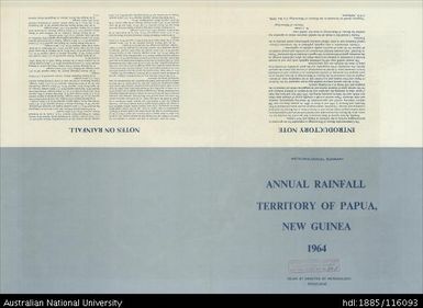 Papua New Guinea, Annual Rainfall Map Territory of Papua and New Guinea - 1964 (reverse), Sheet M104, 1965