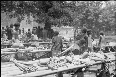 Rows of trestle tables, loaded with produce, Boong, native market, Rabaul, New Guinea, ca. 1929, 2 / Sarah Chinnery