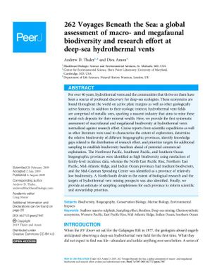 262 Voyages beneath the sea: a global assessment of macro - and megafaunal biodiversity and research effort at deep-sea hydrothermal vents.