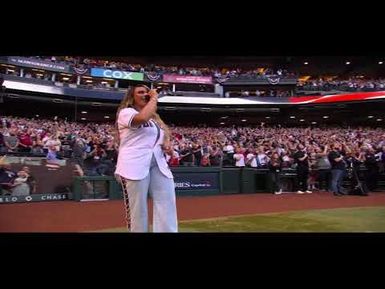 Dinah Jane performs the USA national anthem at the MLB World Series Game 5