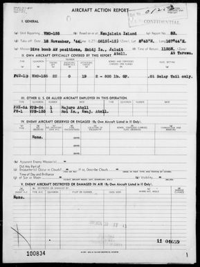 VMO-155 - ACA Reps Nos 83-86 - Bombing & Strafing Emidj & Taroa Is, Marshalls & Nauru Is, 11/18-22/44