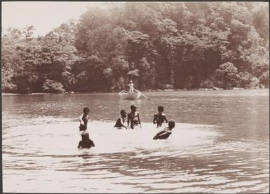 Boys swimming in Lolowai Bay, Opa, New Hebrides 1906 / J.W. Beattie