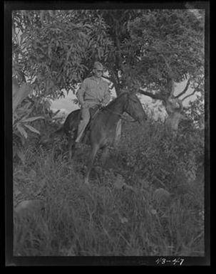 [Negative of a Soldier Emerging Form Trees on Horseback, #3]