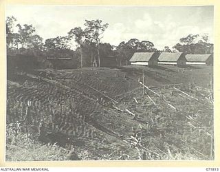 ILOLO, NEW GUINEA, 1944-03-30. THE NATIVE QUARTERS AND CAMP GARDENS AT THE NATIVE LABOUR CAMP. AUSTRALIAN NEW GUINEA ADMINISTRATIVE UNIT