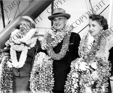 Trumans with leis, Hawaii