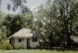 French Polynesia, thatched-roofed cottage on Tahiti Island