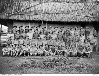 SOGERI VALLEY, NEW GUINEA. 1943-06-25. PERSONNEL OF "A" COMPANY, 11TH AUSTRALIAN FIELD AMBULANCE. LEFT TO RIGHT: BACK ROW: N243018 PRIVATE (PTE) S. G. MASTERS; QX54061 PTE W. S. LOCKWOOD; Q48658 ..