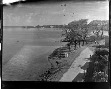 Papeete from Grand Hotel, Tahiti, showing beach and road