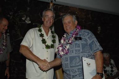 [Assignment: 48-DPA-09-28-08_SOI_K_NPS_Vol_AZ] President's Call to Service Award ceremony and reception for volunteers at the U.S.S. Arizona Memorial, Pearl Harbor, Honolulu, Hawaii, with Secretary Dirk Kempthorne [joining the National Park Service's Chief Historian for the Memorial, Daniel Martinez, among the dignitaries on hand] [48-DPA-09-28-09_SOI_K_NPS_Vol_AZ_IOD_4630.JPG]
