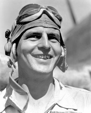 World War II (WWII) area photograph of US Marine Corps (USMC) Major (MAJ), Herman "Hap" Hansen, Jr., Commanding Officer, Marine Fighter Squadron One, taken on Guadalcanal, September 25, 1943. MAJ Hansen is an Ace Pilot credited with 5 kills