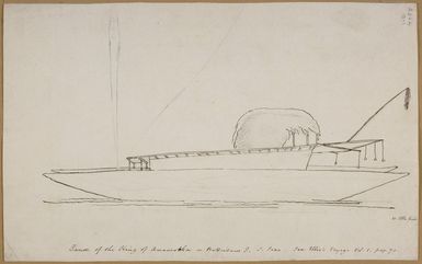 Ellis, William Wade, d 1785 :Canoe of the king of Anamooka or Rotterdam I., S. Seas. See Ellis's Voyage Vol 1. page 90. [May 1777]