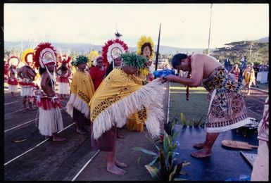 South Pacific Festival of the Arts, Apia, 1996. Presentation ceremony with Tahitian performers