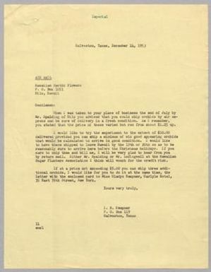 [Letter from I. H. Kempner to Hawaiian Exotic Flowers, December 14, 1953]