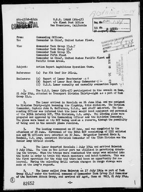 USS LAMAR - Report of Landing Operations on Guam Island, Marianas - Period 7/21-28/44