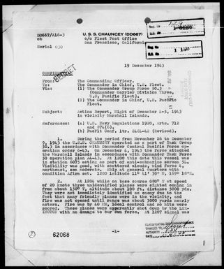 USS CHAUNCEY - Act Rep, 12/4-5/43, Marshall Islands