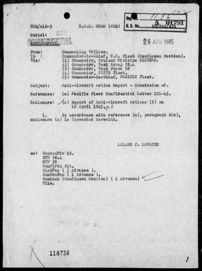 USS GUAM - Rep of AA acts East of the Ryukyu Is on 4/16/45