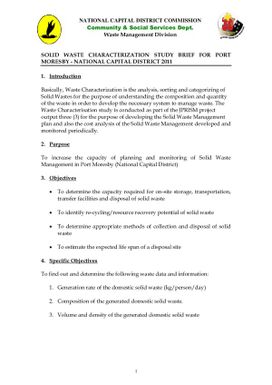 Solid waste characterization study brief for Port Moresby - National Capital District. 2011.