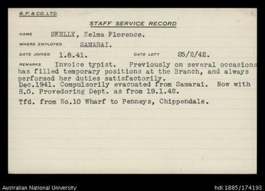 Skelly, Zelma Florence