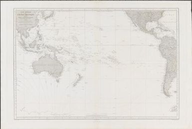 Carte générale de l'Océan Pacifique / dressée par Mr. C.A. Vincendon-Dumoulin, Ingénieur Hydrographe de la Marine ;  publiée sous le Ministère de Mr. Romain-Desfossés, Contre-Amiral, Secrétaire d'Etat au Département de la Marine et des Colonies au Dépôt-général de la Marine en 1851