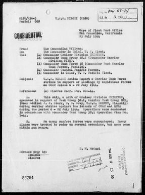 USS BILOXI - Report of Operations During Carrier Air Strikes Against Guam & Rota Islands, Marianas- Period 7/6-22/44