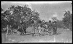 Motu men in circle, drumming and dancing near a dubu platform at Gaile, also spelled Gaire, a village in Central Province