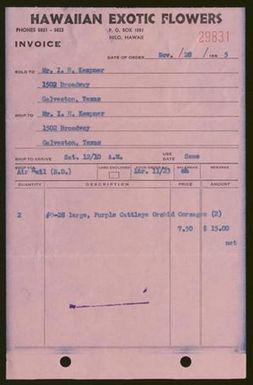 [Invoices and Statement for Hawaiian Exotic Flowers, November 1955]