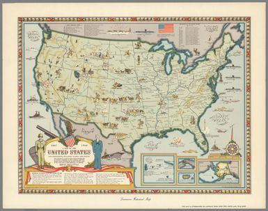 A map of the United States and possessions, including Alaska and Hawaii, 1867-1960 : the fourth of a series of four maps showing the territorial expansion of the country, with historical notes covering the period from the close of the Civil War to the admission of Hawaii. Karl Smith. Lindweave hisotrical map. Copyright 1959 by "Linweave", Springfield, Mass. (to accompany) Growth and development of America in maps by Linweave.