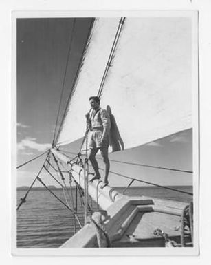 [Sailor Stands on Bowsprit of Evaleeta]