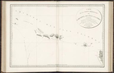 Carte de la partie meridionale de l'archipel des Iles Salomon de Mendana, reconnue par le lieutenant Shortland, en 1788, et de nouveau par le contre-amiral Bruny- Dentrecasteaux, en mai et juin 1793 (an 1er de l'ere Francaise) levee et dressee par C.F. Beautemps-Beaupre, ingenieur-hydrographe 1 ere feuille