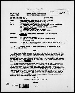 COMTASK-GROUP 51.14 - Act Rep, Marshall Islands, 1/31/44 to 2/25/44