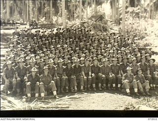 SIAR, NEW GUINEA. 1944-06-17. GROUP PORTRAIT OF OFFICERS AND OTHER RANKS OF THE 58/59TH INFANTRY BATTALION