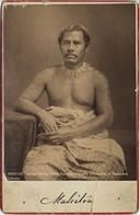 King Malietoa Laupepa poses in formal Samoan death tooth "nifo oti" necklace and "siapo" barkcloth c1885-1886