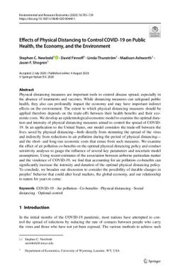 Effects of physical distancing to control covid-19 on public health, the economy and the environment