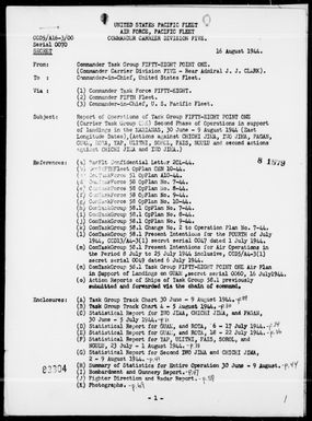 COMTASK-GROUP 58.1 - Report of Operations in the Marianas, Bonin and Palau Islands - Period 6/30/44 to 8/9/44