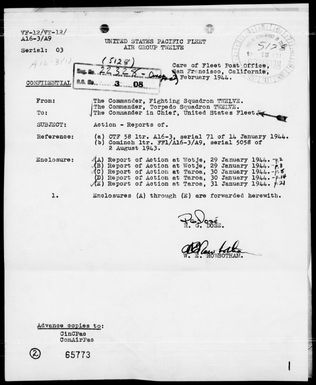 VF-12 & VT-12 - ACA Reports, 1/29-31/44, Marshall Islands