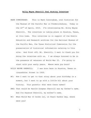 Oral History Interview with Billy Wayne Sherrill, April 22, 2015