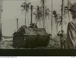 New Britain. December 1943. Alligator amphibious craft were used extensively in the assault on Arawe. The 'Alligator' is an amphibious weapons-personnel carrier, with caterpillar tracks and scoops, ..