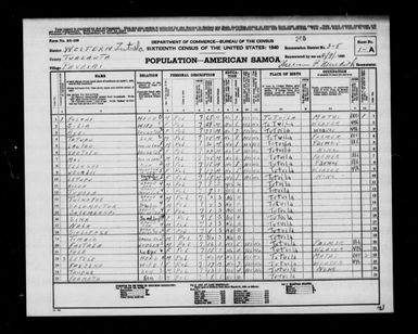 1940 Census - American Samoa - Western District of Tutuila County - ED 3-5