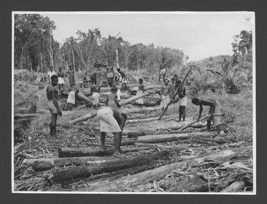 [Men from the Administration Works Department working on the new Wewak to Dagua Road, East Sepik, New Guinea] Australian News and Information Bureau photograph by W. Brindle