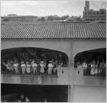 Military band performing on a covered balcony, Honolulu, Hawaii, 1930s