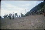 Pig festival, singsing, Tsembaga: Tuguma men and women in feather headdresses at dance ground