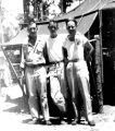 Three soldiers standing in front of tent, Bougainville, 1940s