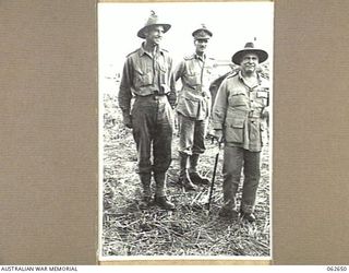 KESAWAI AREA, RAMU VALLEY, NEW GUINEA. 1943-12-18. VX1 GENERAL SIR THOMAS BLAMEY GBE KCB CMG DSO ED, (1) COMMANDER-IN-CHIEF, ALLIED LAND FORCES SOUTH WEST PACIFIC AREA, WITH VX9 MAJOR GENERAL G. A. ..