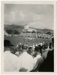 Beginning of a football game between University of Utah and University of Hawaii in Honolulu, Hawaii, December 14, 1935