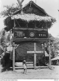 HOPOI, NEW GUINEA, 1943-10-20. DECORATED MISSION CHURCH IN THE HOPOI VILLAGE