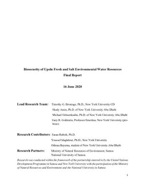 Biosecurity of Upolu Fresh and Salt Environmental Water Resources