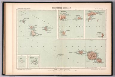 Polynésie-Feuille II. Nouvel atlas des colonies Françaises par Paul Pelet, 1889, No 21. A. Challamel, Éditeur, 5 rue Jacob, Paris. Gravé par R. Hausermann, Paris, Imp. Lemercier et Cie.