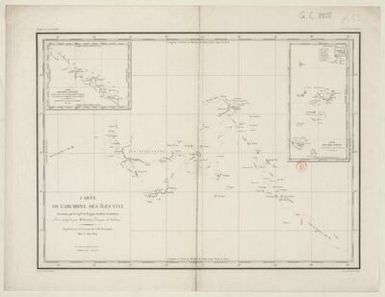 Map of the archipelago of the Viti Islands recognized by the Cap.ne de Frégate Dumont dUrville/Levée and drawn up by Mr Gressien,... Expedition of the Corvette of S.M. the Astrolabe Mai and June 1827. Longitude in the East of the Meridian of the Royal Observatory of Paris; Engraved by Ambroise Tardieu; Written by Besançon and Hacq