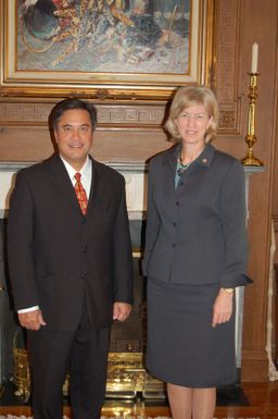 Secretary Gale Norton with Governor of Guam, Felix Camacho, left, at Department of Interior headquarters